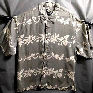Tommy Bahama Shirt Hawaiian 100% Linen Men XL Gray Green Floral Short Sleeve #64